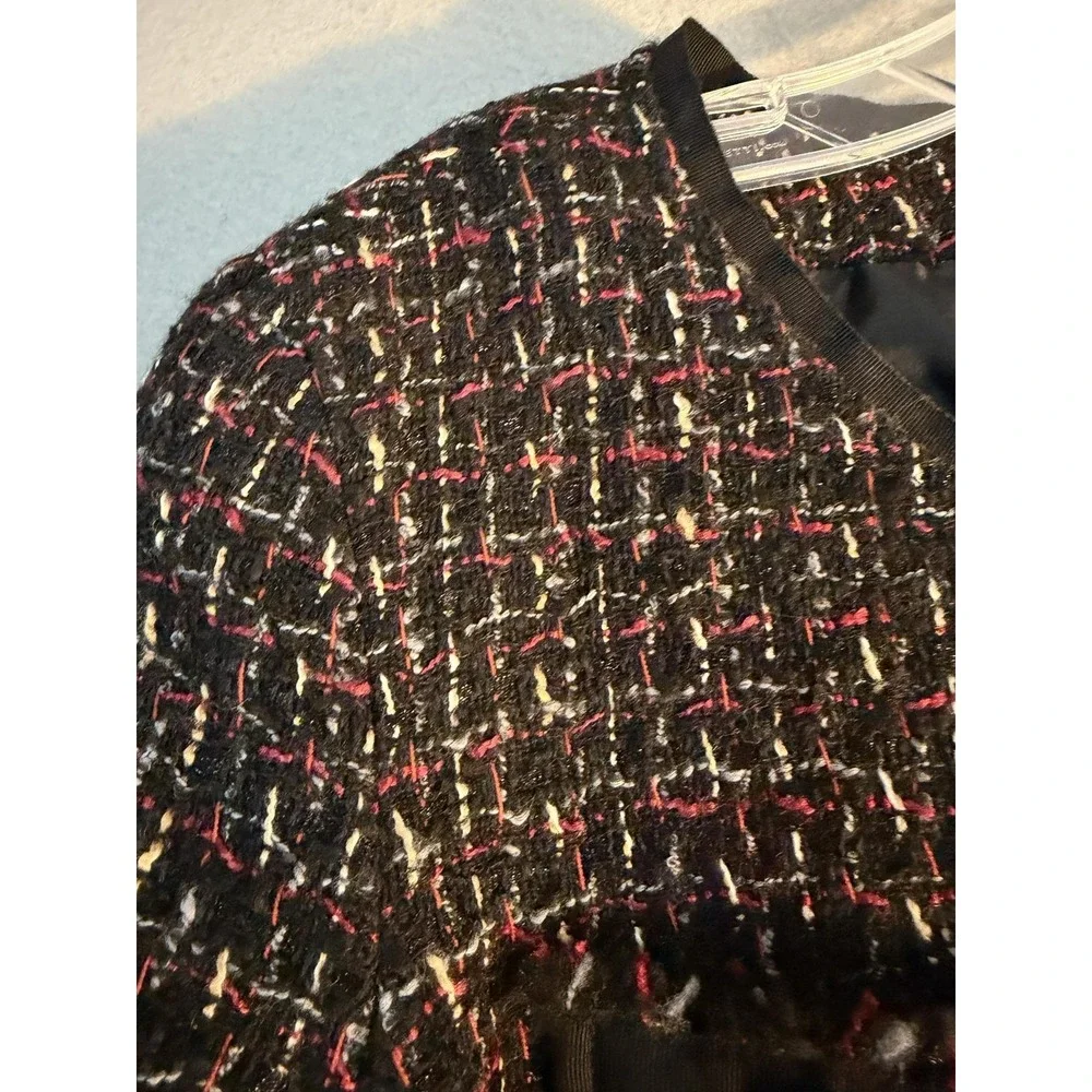 Talbots Blazer Jacket Womens 6P Black Tweed Button Front Pockets Collarless